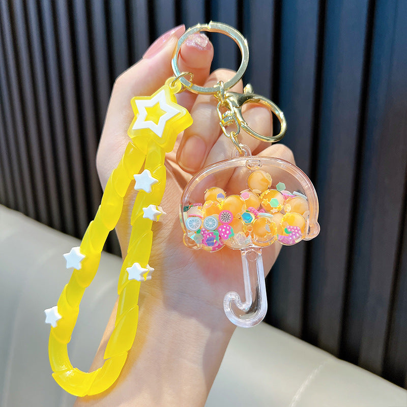 Wholesale Cartoon Oil Bubble Beads Umbrella Acrylic Quicksand Bottle Keychain